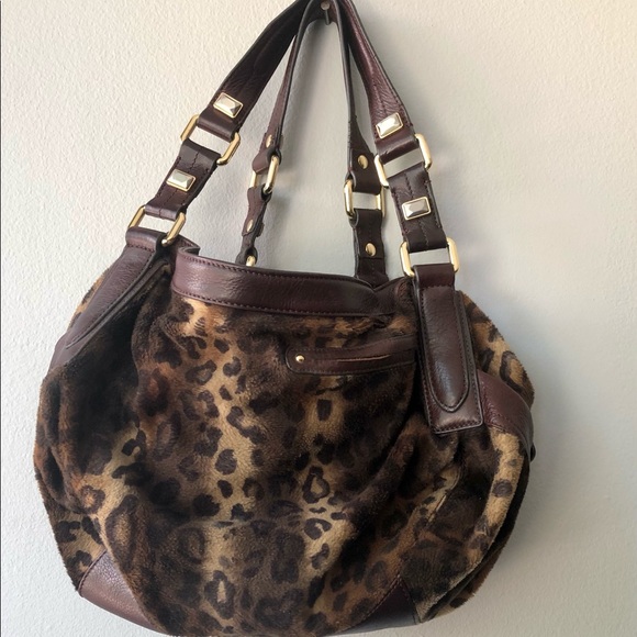 B. Makowsky Brown Leather/Leopard Material Hobo Bag - Picture 8 of 9